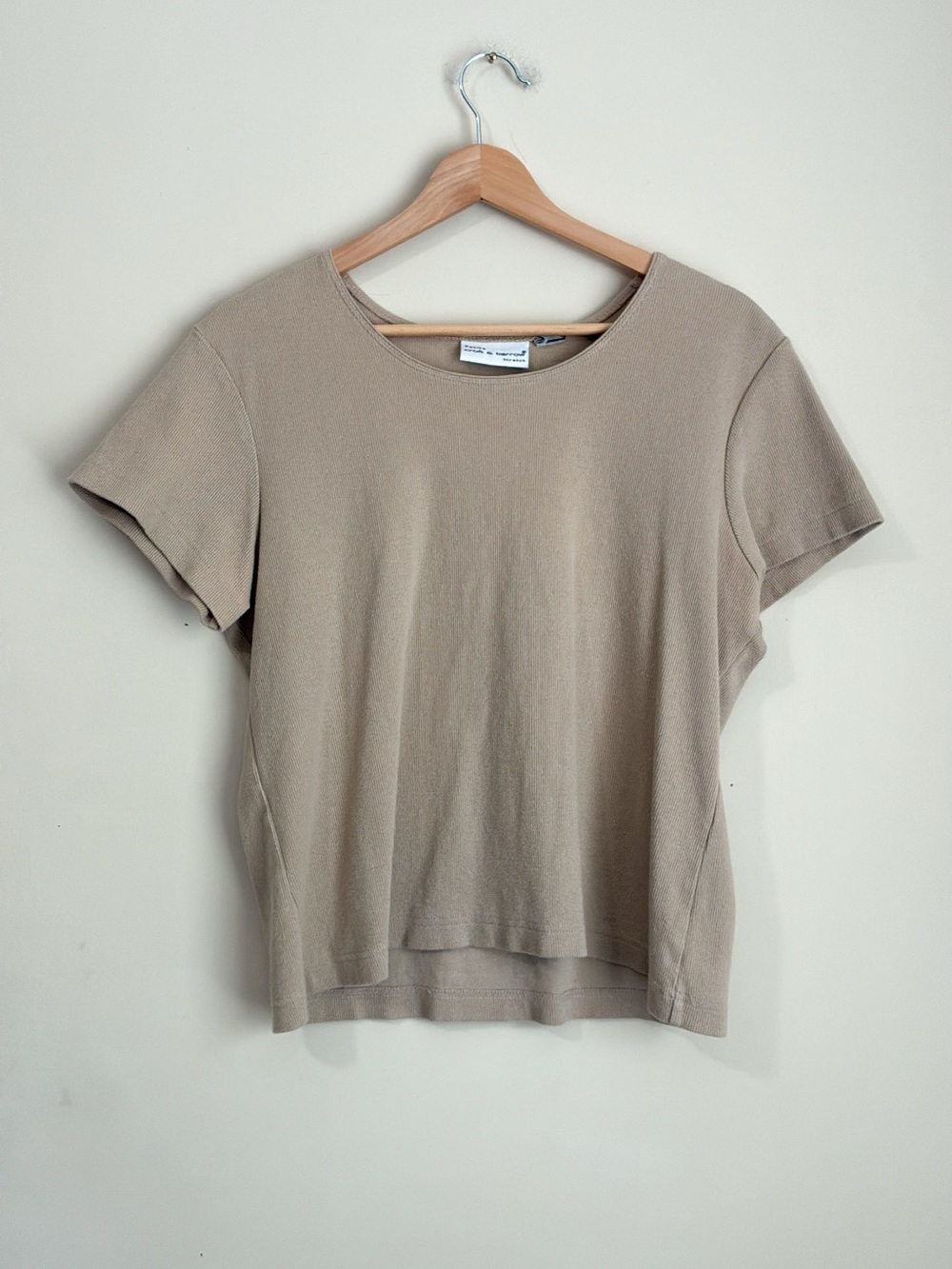 Croft & Barrow Beige Ribbed Short Sleeve Top Neutral Cotton Basic